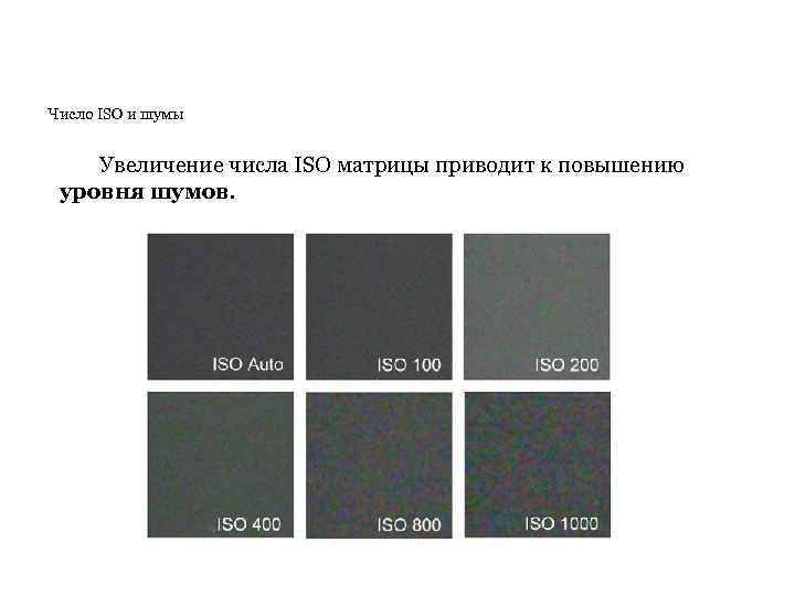 Число ISO и шумы Увеличение числа ISO матрицы приводит к повышению уровня шумов. 