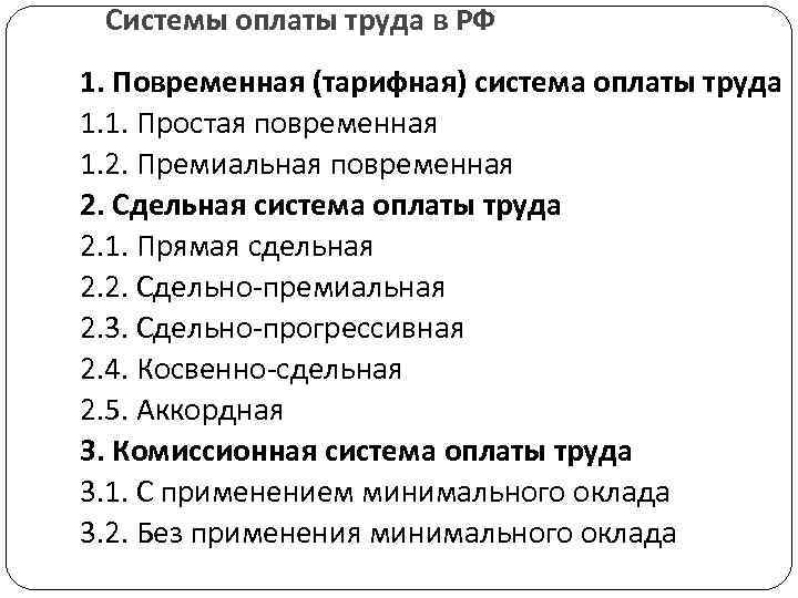 Системы оплаты труда в РФ 1. Повременная (тарифная) система оплаты труда 1. 1. Простая