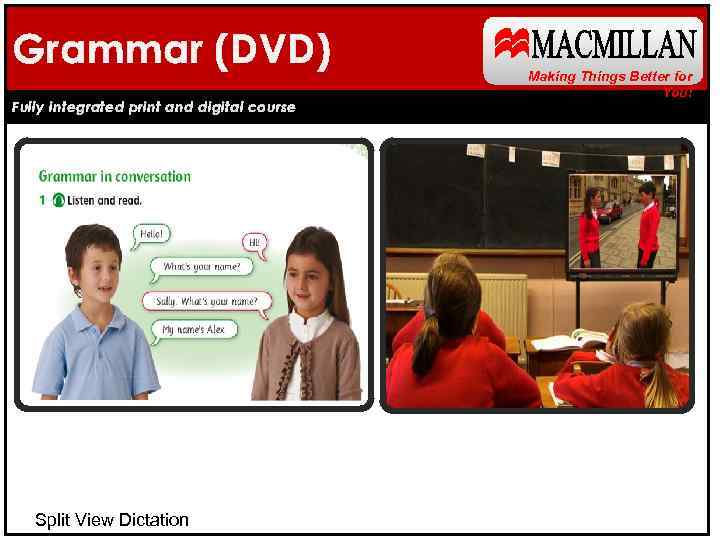 Grammar (DVD) conversation Grammar in Fully integrated print and digital course Split View Dictation