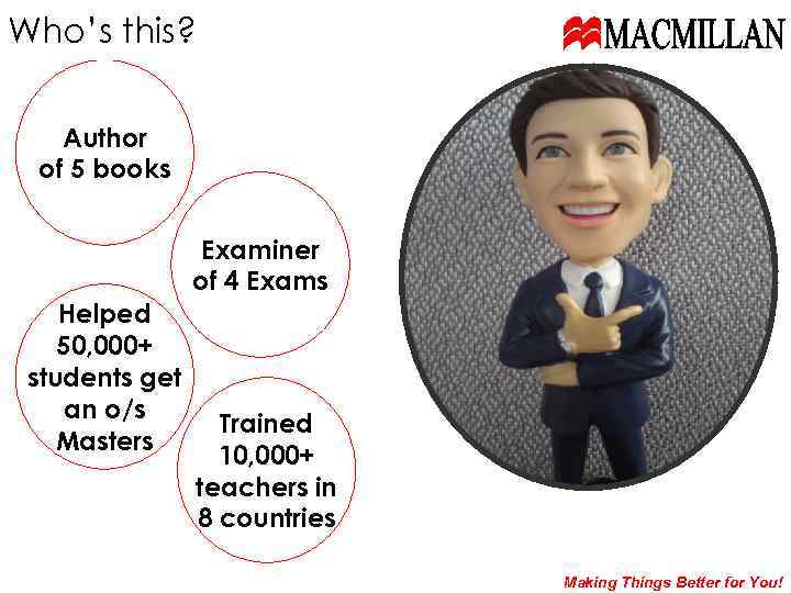 Who’s this? Author of 5 books Examiner of 4 Exams Helped 50, 000+ students