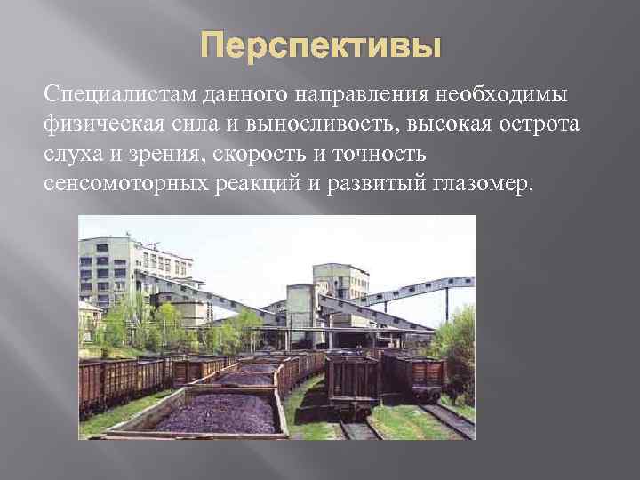 Перспективы Специалистам данного направления необходимы физическая сила и выносливость, высокая острота слуха и зрения,