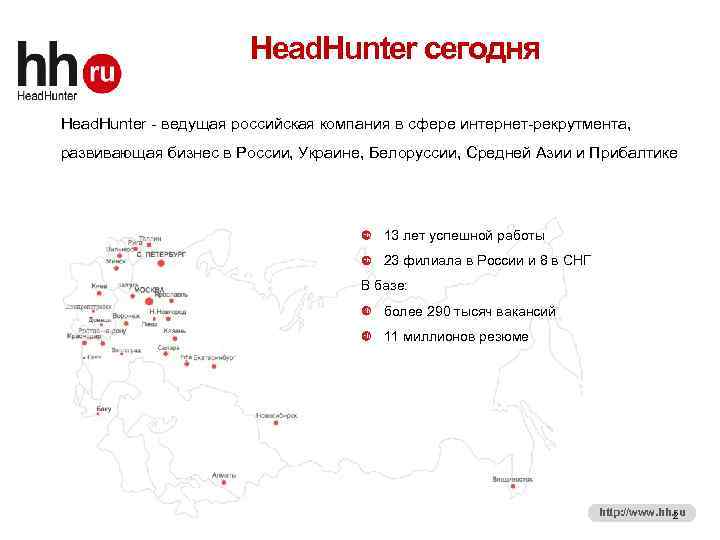 2 Head. Hunter сегодня Неad. Hunter - ведущая российская компания в сфере интернет-рекрутмента, развивающая