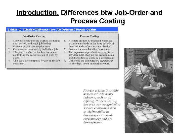 Introduction. Differences btw Job-Order and Process Costing Exhibit 4/1 Schedule Differences btw Job-Order and