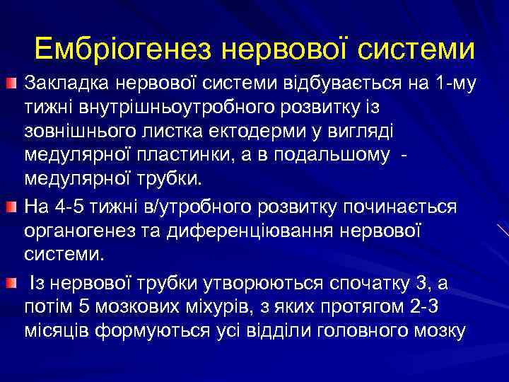 Ембріогенез нервової системи Закладка нервової системи відбувається на 1 -му тижні внутрішньоутробного розвитку із