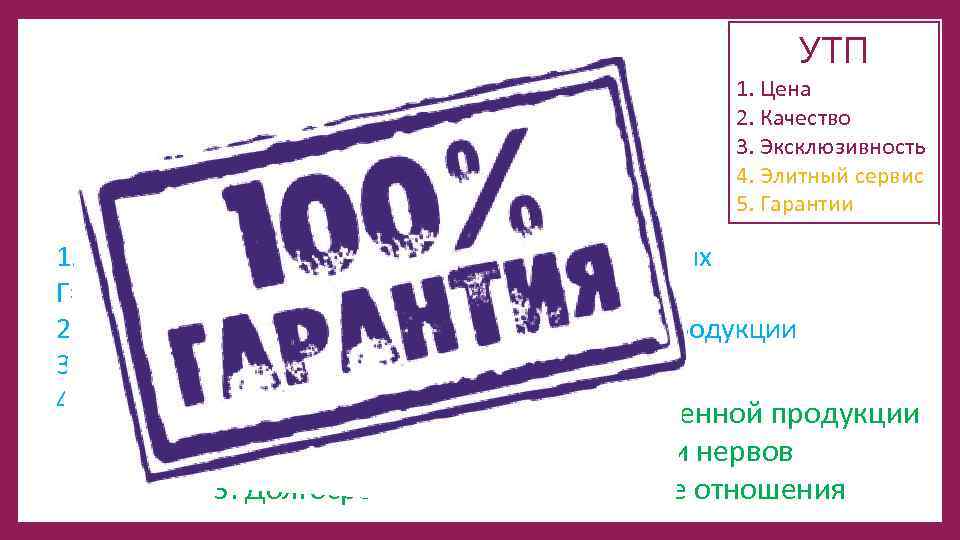 1. Консультант по красоте 2. Стилист-парфюмер 3. Рекламный агент УТП 1. Цена 2. Качество