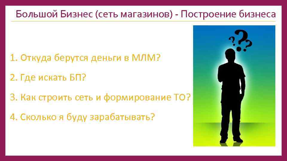 Большой Бизнес (сеть магазинов) - Построение бизнеса 1. Откуда берутся деньги в МЛМ? 2.