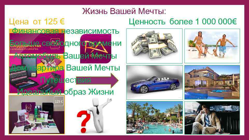 Жизнь Вашей Мечты: Цена от 125 € Ценность более 1 000€ Финансовая независимость Больше