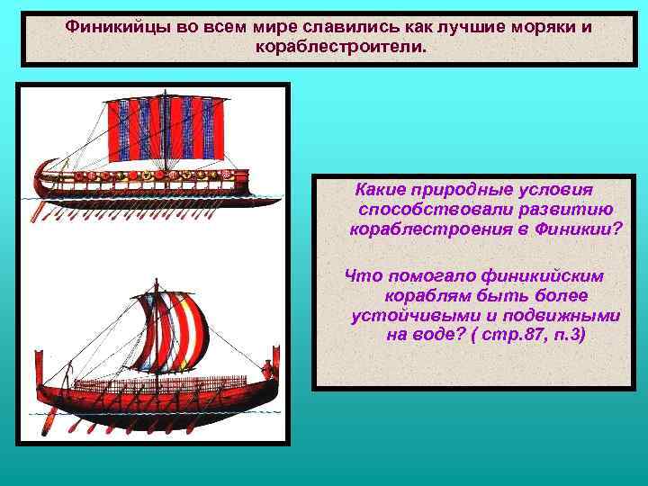 Финикийцы во всем мире славились как лучшие моряки и кораблестроители. Какие природные условия способствовали