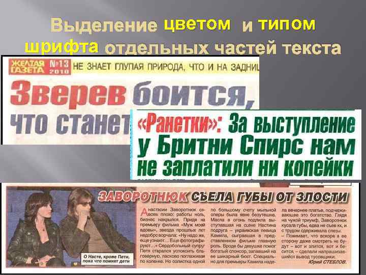 Выделение цветом и типом шрифта отдельных частей текста 