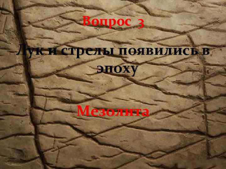 Вопрос 3 Лук и стрелы появились в эпоху Мезолита 