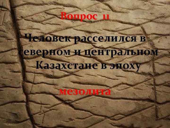Вопрос 11 Человек расселился в северном и центральном Казахстане в эпоху мезолита 