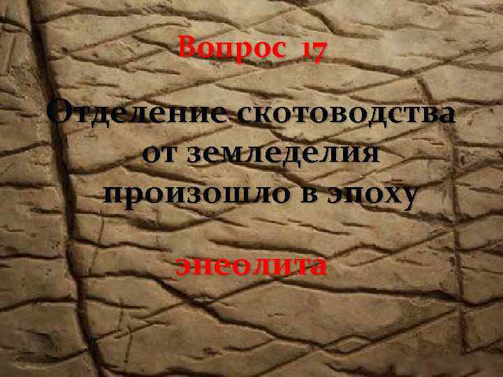 Вопрос 17 Отделение скотоводства от земледелия произошло в эпоху энеолита 