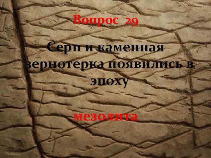 Вопрос 29 Серп и каменная зернотерка появились в эпоху мезолита 