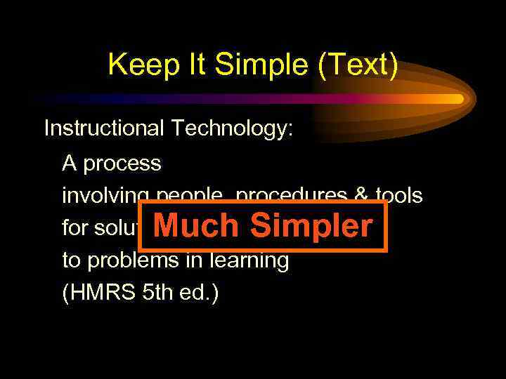 Keep It Simple (Text) Instructional Technology: A process involving people, procedures & tools for