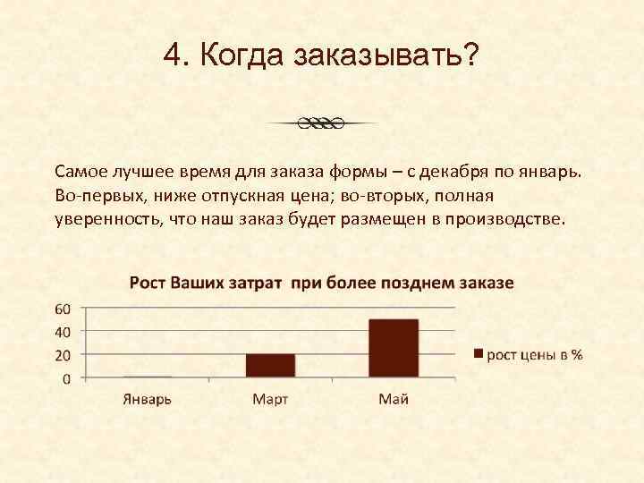 4. Когда заказывать? Самое лучшее время для заказа формы – с декабря по январь.