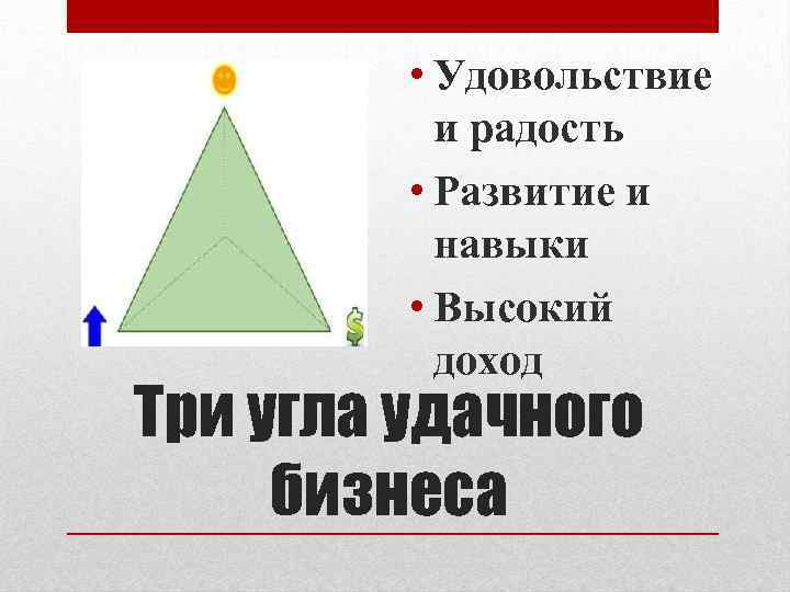  • Удовольствие и радость • Развитие и навыки • Высокий доход Три угла