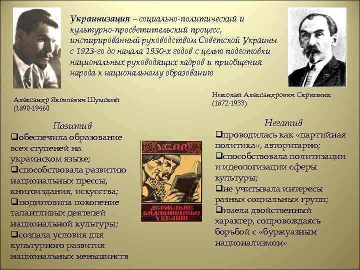 Украинизация – социально-политический и культурно-просветительский процесс, инспирированный руководством Советской Украины с 1923 -го до