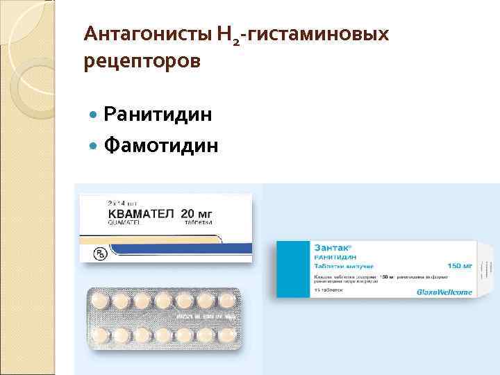 Антагонисты Н 2 -гистаминовых рецепторов Ранитидин Фамотидин 
