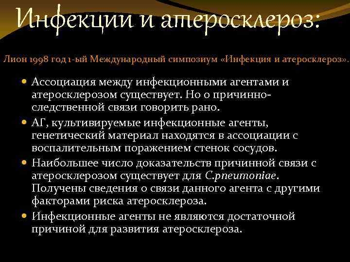 Инфекции и атеросклероз: Лион 1998 год 1 -ый Международный симпозиум «Инфекция и атеросклероз» .