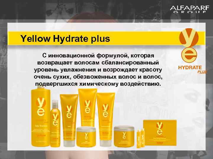 Yellow Hydrate plus С инновационной формулой, которая возвращает волосам сбалансированный уровень увлажнения и возрождает