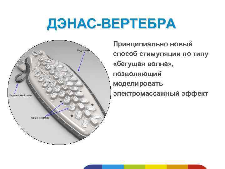 ДЭНАС-ВЕРТЕБРА Принципиально новый способ стимуляции по типу «бегущая волна» , позволяющий моделировать электромассажный эффект