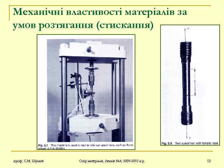 Механічні властивості матеріалів за умов розтягання (стискання) проф. С. М. Шукаєв Опір матеріалів, Лекція