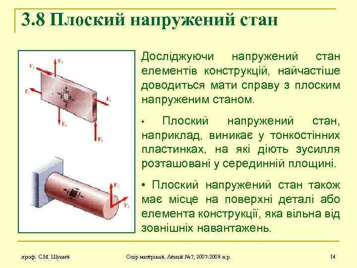 3. 8 Плоский напружений стан Досліджуючи напружений стан елементів конструкцій, найчастіше доводиться мати справу