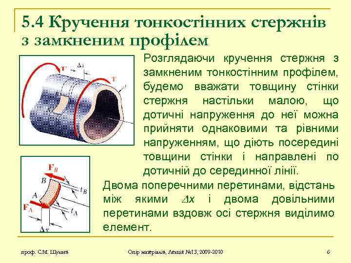 5. 4 Кручення тонкостінних стержнів з замкненим профілем Розглядаючи кручення стержня з замкненим тонкостінним