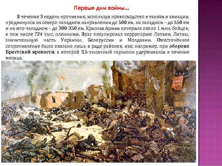 Первые дни войны… В течение 3 недель противник, используя превосходство в танках и авиации,