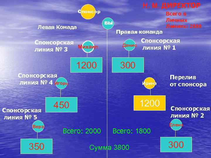 Н. М. ДИРЕКТОР Спонсор ВЫ Левая Комада Правая команда Спонсорская Михаил линия № 3