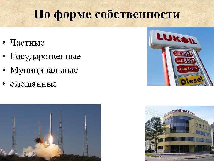 По форме собственности • • Частные Государственные Муниципальные смешанные 