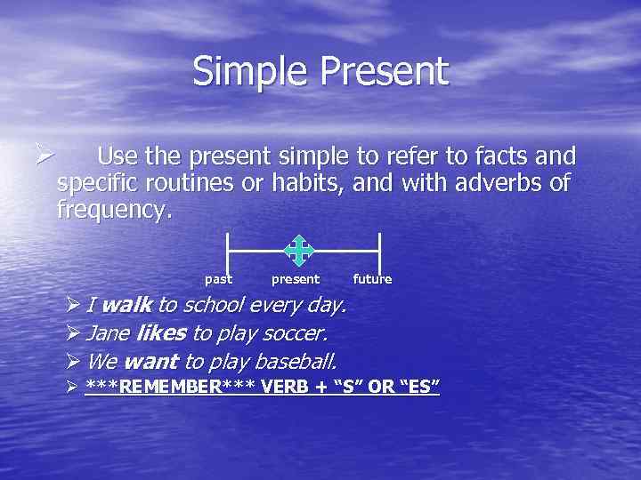 Simple Present Ø Use the present simple to refer to facts and specific routines