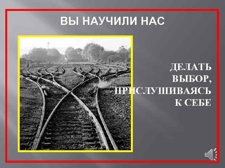 ВЫ НАУЧИЛИ НАС ДЕЛАТЬ ВЫБОР, ПРИСЛУШИВАЯСЬ К СЕБЕ 