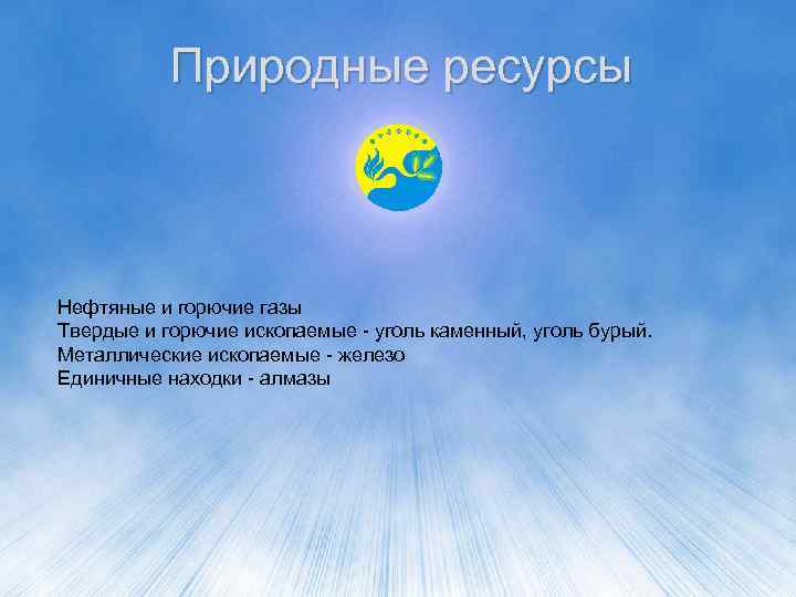 Природные ресурсы Нефтяные и горючие газы Твердые и горючие ископаемые - уголь каменный, уголь