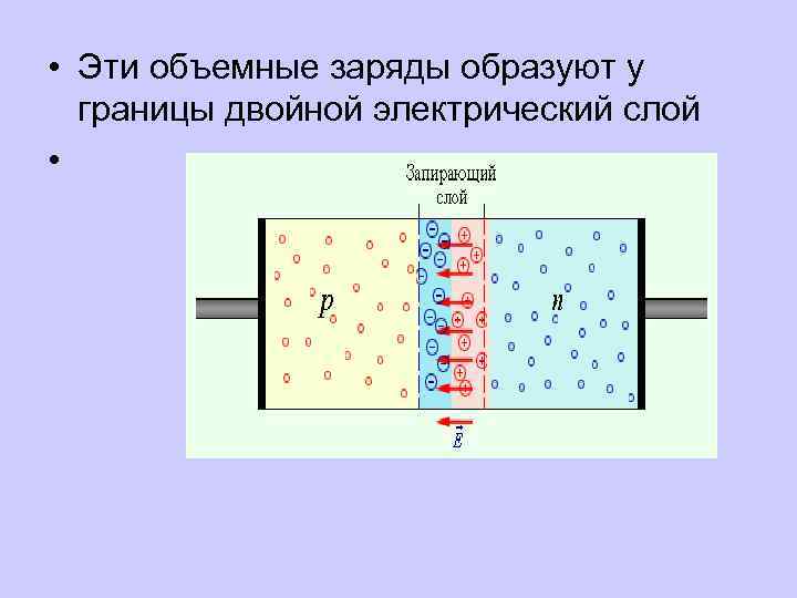  • Эти объемные заряды образуют у границы двойной электрический слой • 