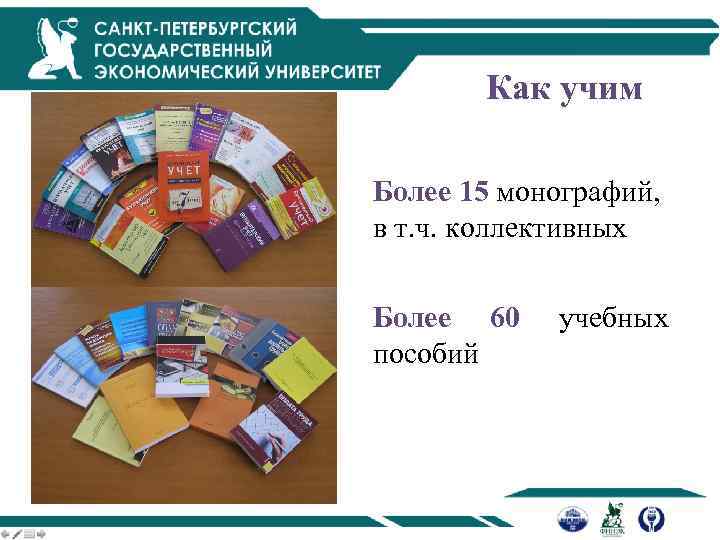 Как учим Более 15 монографий, в т. ч. коллективных Более 60 пособий учебных 