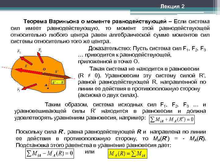 Теорема вариньона о моменте равнодействующей