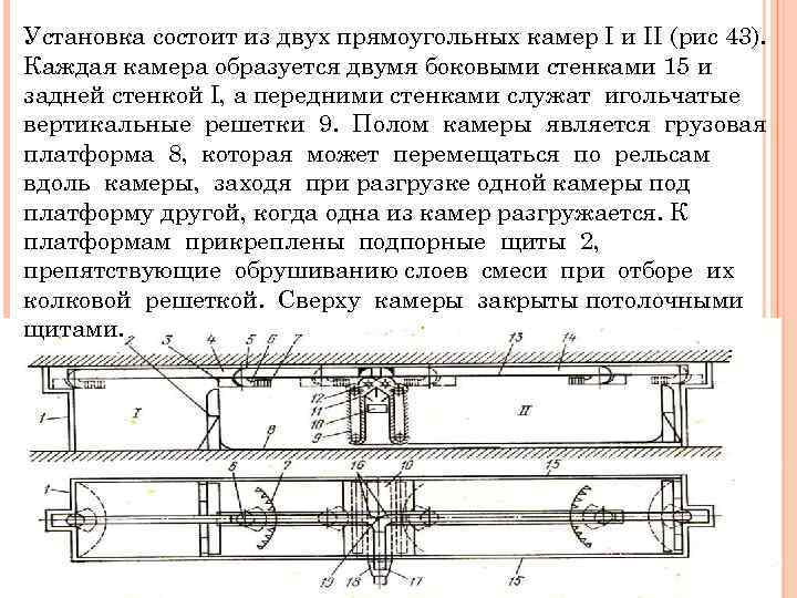 Установка состоит из двух прямоугольных камер I и II (рис 43). Каждая камера образуется