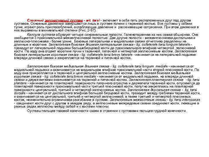 Сложный заплюсневый сустав - art. tarsi - включает в себя пять расположенных друг под