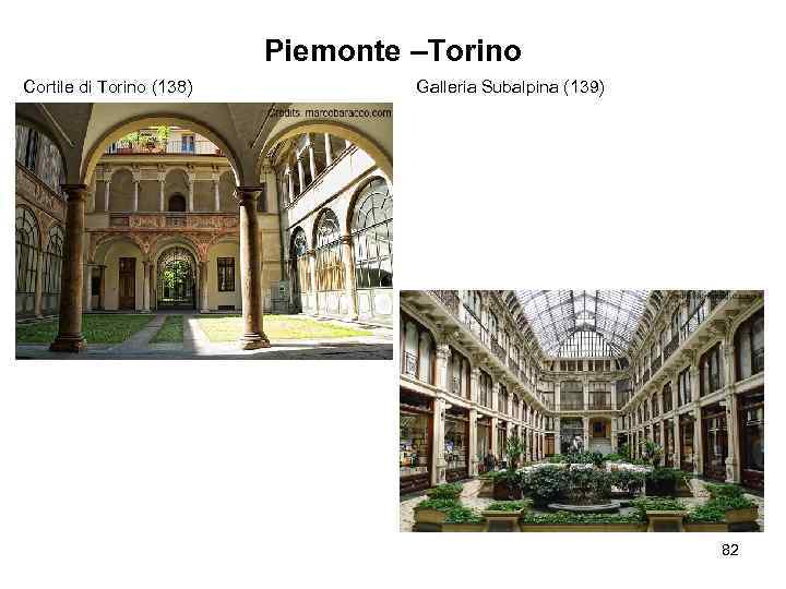Piemonte –Torino Cortile di Torino (138) Galleria Subalpina (139) 82 