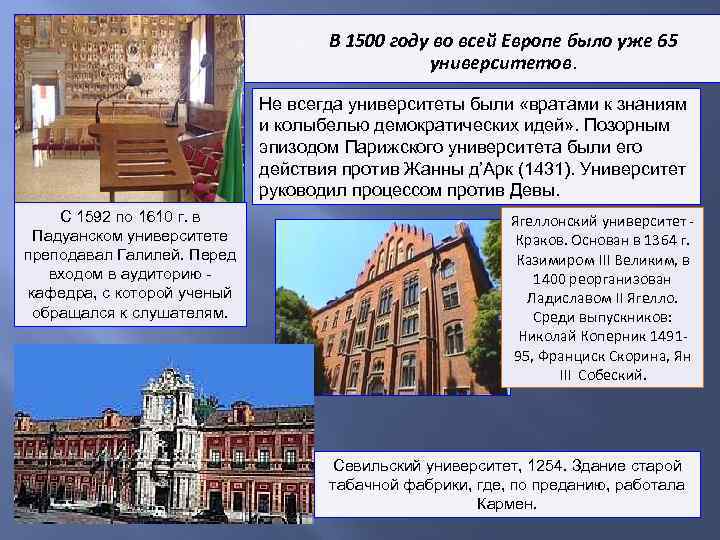  В 1500 году во всей Европе было уже 65 университетов. Не всегда университеты