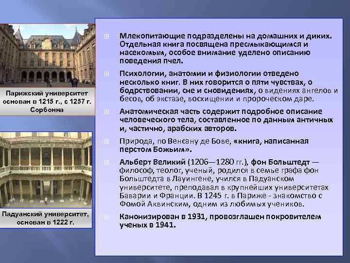  Парижский университет основан в 1215 г. , с 1257 г. Сорбонна Падуанский университет,