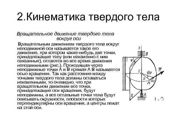 2. Кинематика твердого тела Вращательное движение твердого тела вокруг оси Вращательным движением твердого тела