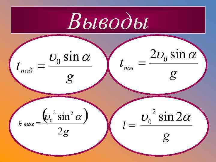 Выводы h max = l= 