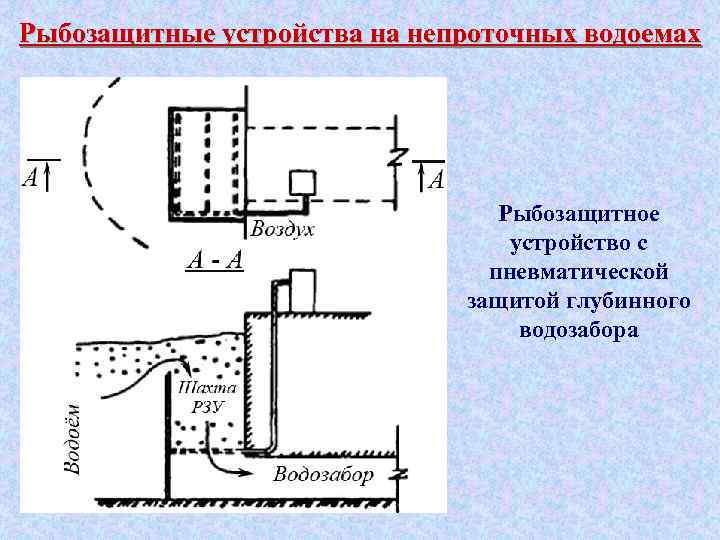 Рыбозащитные устройства на непроточных водоемах Рыбозащитное устройство с пневматической защитой глубинного водозабора 