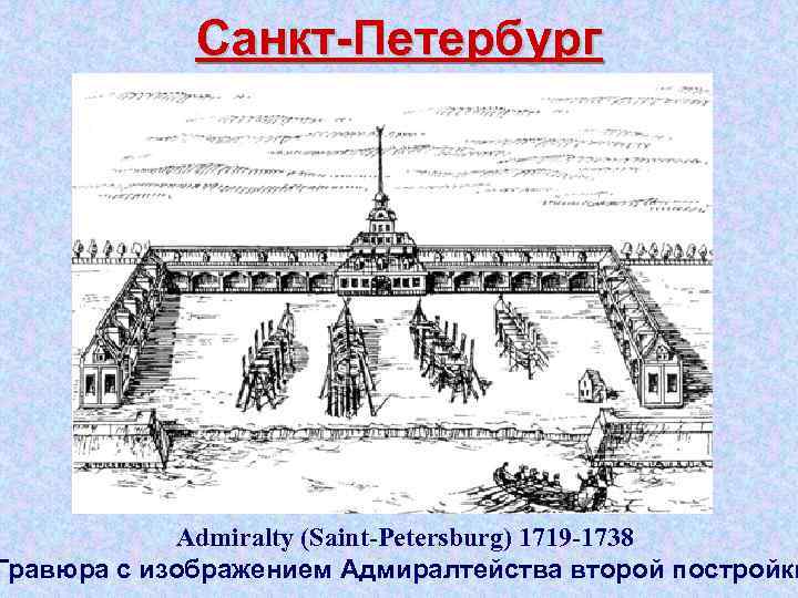Санкт Петербург Admiralty (Saint-Petersburg) 1719 -1738 Гравюра с изображением Адмиралтейства второй постройки 