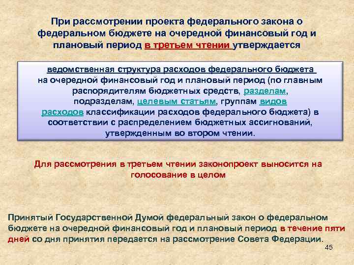 При рассмотрении проекта федерального закона о федеральном бюджете на очередной финансовый год и плановый
