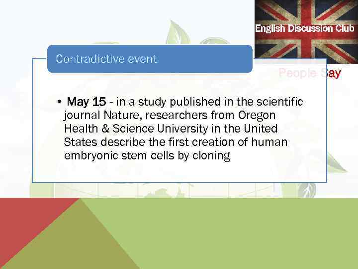 English Discussion Club Contradictive event People Say • May 15 - in a study