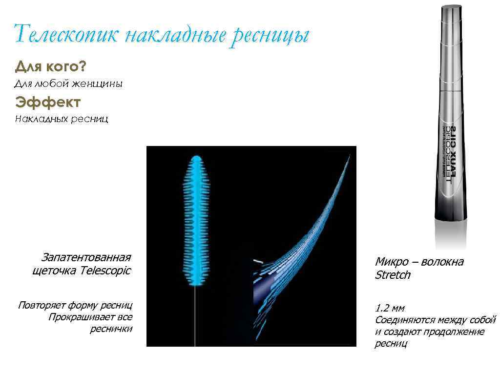 Телескопик накладные ресницы Для кого? Для любой женщины Эффект Накладных ресниц Запатентованная щеточка Telescopic