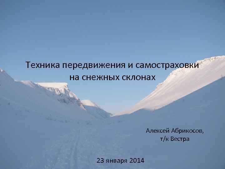 Техника передвижения и самостраховки на снежных склонах Алексей Абрикосов, т/к Вестра 23 января 2014